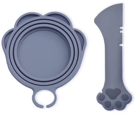 Meow&Woof Cover for Pet Can Food/Cat Wet Food Spoon/Lid for Dog Cans/Cute Paw Shape One Lid One Spoon Pack (Gray)
