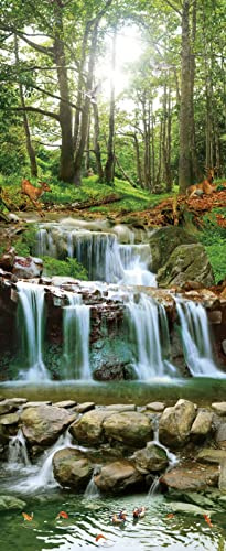 A.Monamour Türtapete Selbstklebend Türfolie Türposter 3D Kaskaden Wasserfall Im Wald Mit Sonnen Durch Die Naturlandschaft Der Bäume Vinyl Folie Türdeko Tapete Wandbild Türaufkleber 90 x 200 cm