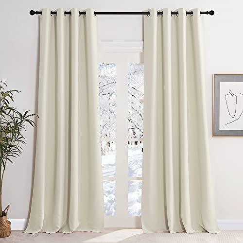 KGORGE Wohnzimmer Verdunklungsvorhänge Beige Gardinen Blickdicht Thermovorhang Kälteschutz 2er Set 245 x 140 cm(HxB) Wärmeisolierende Vorhänge mit Ösen Blackout Curtains, Hellbeige
