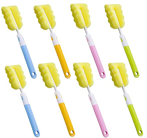 8 Stück Flaschenbürste, Schwamm Babyflaschen Bürste, Schaumstoffbürste | Baby Flaschen Reinigung Bürste, mit Langem Griff, für Babyflaschen, Tassen, Teekanne (Orange, Blau, Grün, Pink)