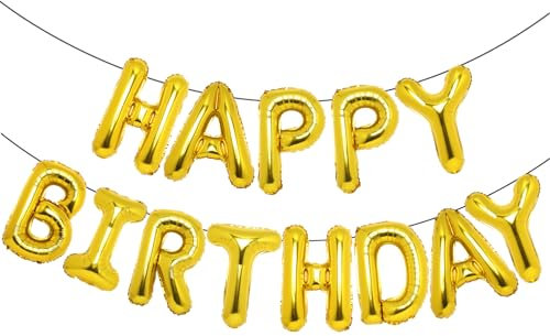 Accevo Oro Buon Compleanno Palloncini 16 Pollici Mylar Foil Lettere Palloncini Buon Compleanno Banner per bambini Bambino Adulti Ragazzi Ragazze Buon Compleanno Sign