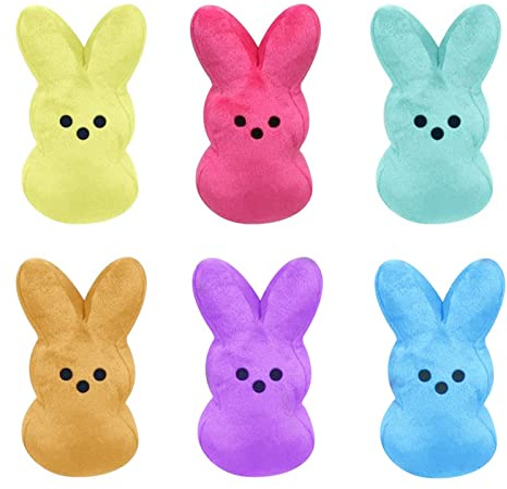 TOPORTY Easter Bunny Plush Toys 6Pcs Easter Peep Plush Cute Animal Bunny Stuffed Doll Toy Easter Basket Stuffers Toys for Kids