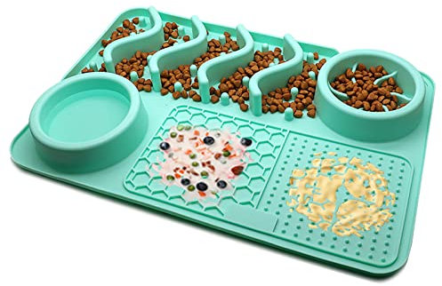 Koomuao Schleckmatte Hund mit Saugnapf,Leckmatte Hund,Super Starke Saugkraft,Schleckmatte Katze,BPA-frei,für Hundebaden,Trainieren,Fellpflege & Krallenpflege (Hellgrün-S)