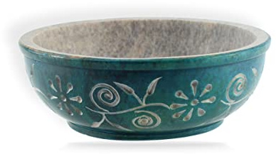 Budawi® Schale aus Speckstein mit Blumenornament in 7 Chakrafarben Dekoschale Dekoschüssel (Türkis)