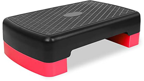 FUNJEPE Höhenverstellbarer Aerobic-Stepper für Fitness und Training, 2 Stufen, mit 2 Erhöhungen, verstellbar von 10 cm – 15 cm (rot)