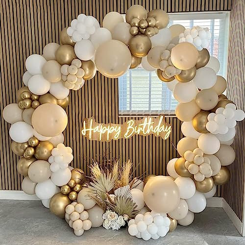 Oneroomone 185 Piezas Kit De Arco De Globos Oro Blanco, Guirnalda Globos, Arco De Globos, Globo Beis Globos Decoración Para Cumpleaños, Comunion, Bautizo, Boda, Baby Shower, Graduación, Aniversario