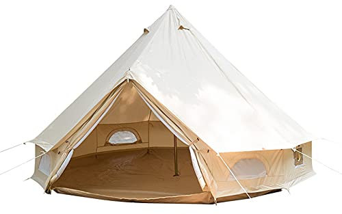 Gehobenes 3M/4M Jurtenzelt mit Herdloch, Camping-Familienzelt, Baumwoll-Leinen-Glocken-LKW-Zelt, großes Weltraum-Pyramidenzelt für Party-Picknick im Freien, Khaki/Baumwollstoff/400 x 400 x 250 cm