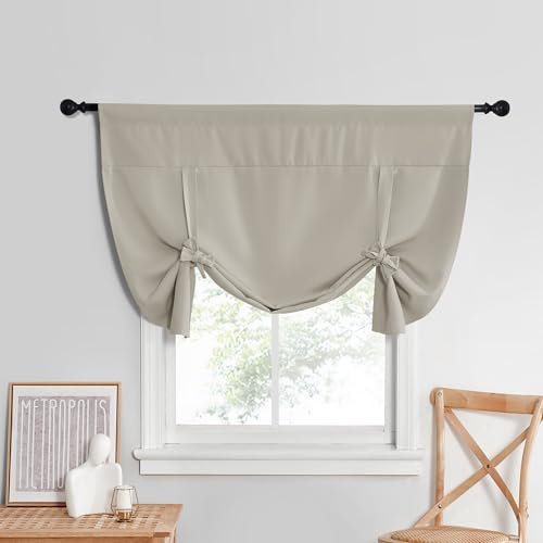NICETOWN Petit Rideau de fenêtre occultant à Isolation Thermique pour Cuisine – Rideaux Courts avec Passe-Tringle pour Cuisine, 1 pièce, 132,1 cm de Large x 114,3 cm de Long, Naturel
