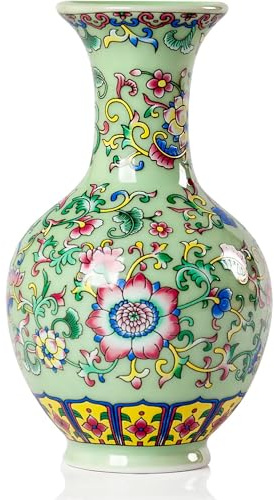 Qinlang 15,2 cm kleine grüne Blumenvase für Heimdekoration, Keramikvase für Blumen, Begonienvase