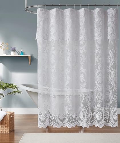 Noir Gothic Duschvorhang mit weißem Volant, 213 cm, perfekt für Gothic-Badezimmerdekor, Gothic, weißer Vintage-Duschvorhang, SH Weiß-Weiß 84