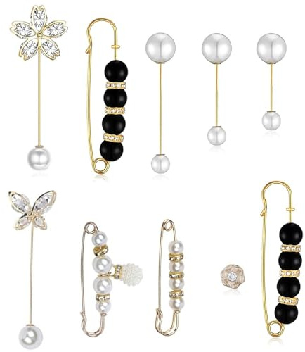 SURALIN 10 PCS Broche Perle Broche Femme Clip Épingles de Décolleté Épingles de Sûreté pour Cardigan Femme Boutons Bijoux Épingles à Bijoux pour Broche de Vêtements