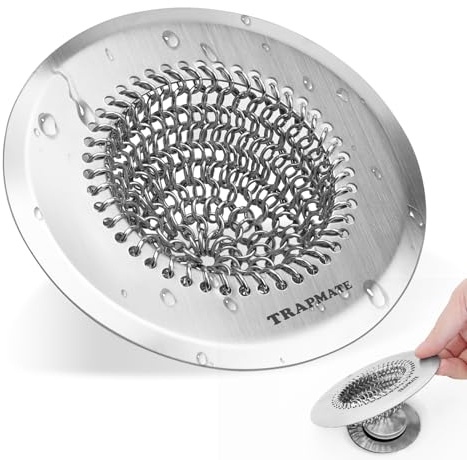 TRAPMATE Shower Drain Hair Catcher, 4.4 Easy Clean Bathtub Drain Hair Catcher, Anti-Slip Bath Tub Drain Protector, Upgraded 304 Stainless Steel Shower Sink Drain Cover for Bathroom (Patented Product)