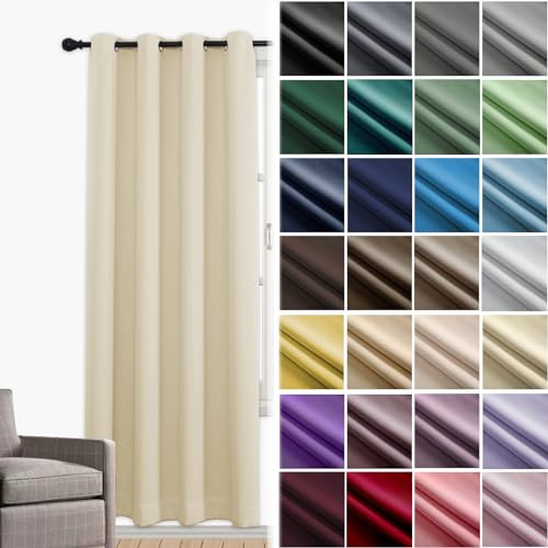 Rideau Occultant à Œillets - Isolant Thermique, Opaque, Phonique Anti-Bruit Pour Chambre, Salon, Cuisine, Balcon - 200 x 180cm (L x H) Beige