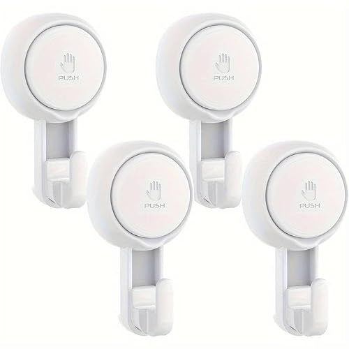 Lot de 4 crochets muraux en plastique, résistance jusqu'à 5 kg. Idéaux pour la salle de bain, ces crochets à ventouse accueillent serviettes, peignoirs, clés, et plus encore.