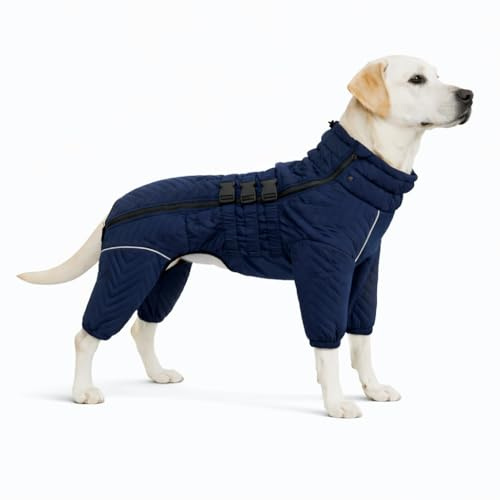 Warmer Hundemantel, doppellagige Hundeweste, Vier Beine bedeckt, Winddicht, wasserdicht, reflektierende warme Hundeweste, Outdoor-Schlittschuhkostüm für kleine, mittlere und große Hunde. Navyblue 3XL