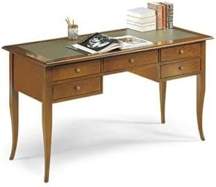 Mar.c.a. Design - Vintage-Schreibtisch mit 5 Schubladen aus Pappelholz, dunkler Walnuss, mit grüner Platte, Möbelstück Arte Povera Made in Italy - Maße 150 x 65 x 81 cm