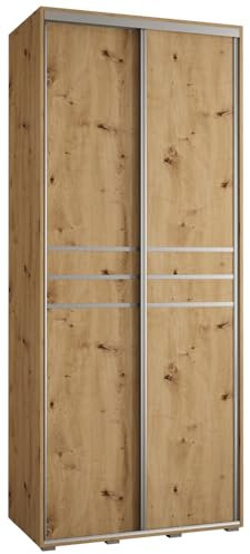 MEBLE KRYSPOL Cannes 10 Moderner Schrank mit 2 Schiebetüren mit Stange, Regale - Aufbewahrungsschrank für Schlafzimmer, Wohnzimmer - 205,2x110x45 cm - Artisan Artisan Silber