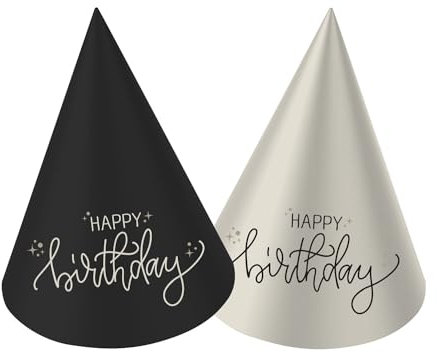 Folat 68692 Décoration d'anniversaire Noir, Crème, Champagne Or - Mini Chapeau de fête - Crème Noir - 10 cm - 6 pièces - Une décoration Happy Birthday chic et charmante