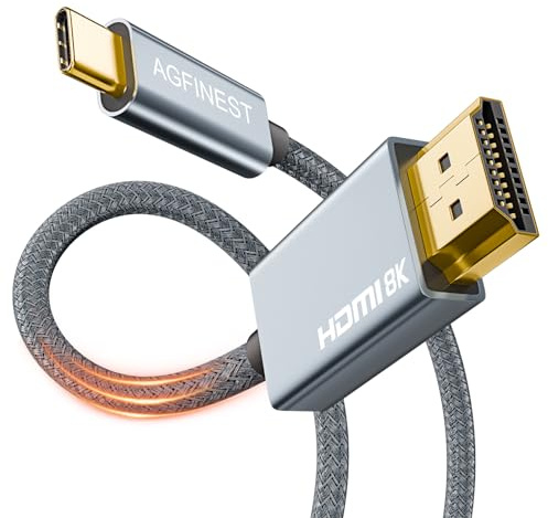 AGFINEST USB C HDMI 2.1 Kabel 2M, 8K C auf HDMI Kabel, High Speed 48Gbps [Thunderbolt 3/4, USB 4 Kompatibel] für MacBook Pro, MacBook Air, iPad Pro, UHD TV, Projektor und mehr (2M)