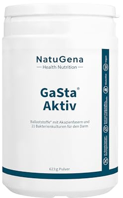 NatuGena GaSta Aktiv, glutenfreie Ballaststoffe (Akazienfaser),Flohsamenschalen, Leinsamen, Bakterien, Vitamine & Mineralstoffe, 623 g Pulver (1 Monats Packung)