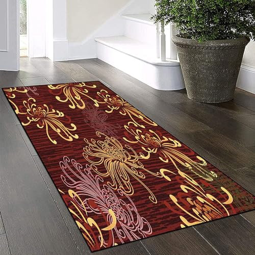 Yinghesheng Läufer Flur Küche Waschbar rutschfest 90x460cm Teppichläufer Küchenteppich Flurteppich Braun mit Blumenmuster Küchenläufer Teppichmatten Korridor Schlafzimmer Meterware Schmutzfangmatte