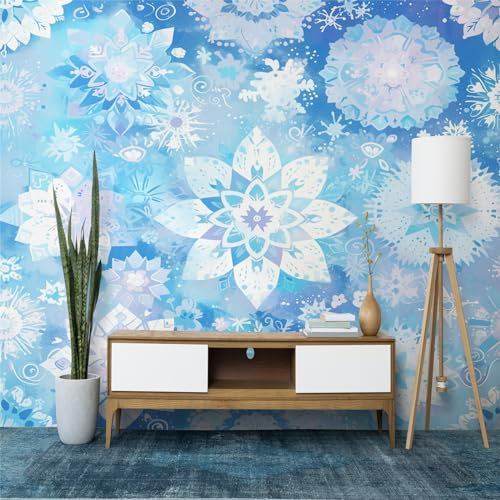 Fototapete Boho-Schneeflocke Tapete Fototapeten, Blau Tapeten Vliestapete Wandtapete Moderne Wand Dekorieren für Schlafzimmer Wohnzimmer 200 x 140 cm (WxH)