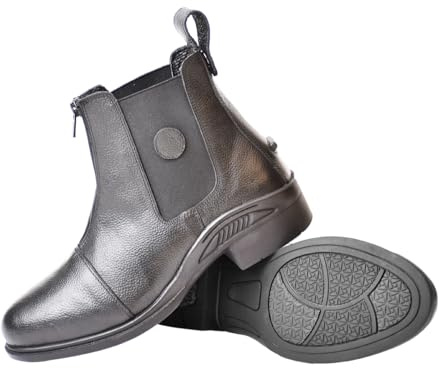 Rhinegold TORONTO ZIP FRONT PADDOCK BOOTS – Adults Soft Grained Leather Riding Boots with Front Zip, Elastic Side Panels & Non-Slip Sole – Comfortable & Durable Yard Boots