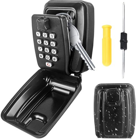 EasyStar Key Safe, 12-Digit Code Key Safe Box with Weatherproof Cover, Black, 6.2 x 10 x 12 cm, Wall-Mounted, Home Security, Entryway