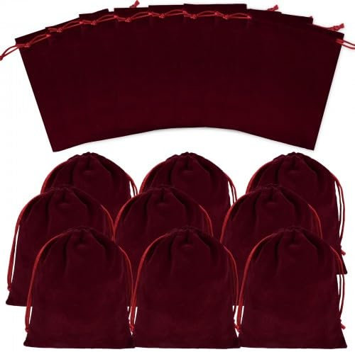 Dokeno 20 Pezzi Sacchetti per Gioielli, Borsa in velluto, Velluto Borse Coulisse, Sacchetti di Velluto mMorbidi per Gioielli, Sacchetti Regalo Banchetti per Matrimoni, Feste, Regalo 12x15CM(Vino)