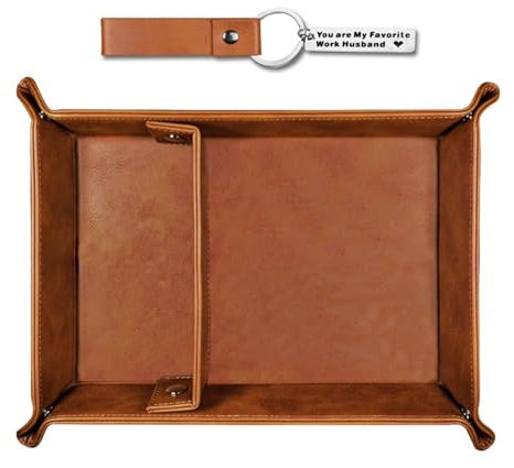 Eabdice Vassoio Portaoggetti in PU Pelle, con 2 Scomparti Removibili, Contenitore Svuotatasche Organizzatore da Comodino Scrivania per Gioielli, Telecomando, Chiavi, Telefono, (Marrone)