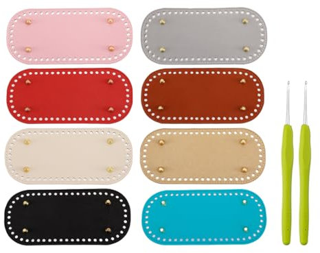 Anlising 8 Piezas Crochet Bolsa Inferior, Bolsa Cojín Inferior, Enviar 2 Ganchillo, Oval Cojín Inferior de Cuero, Base para Bolsos Crochet, Almohadilla Inferior de Bolso, para Bolso Tejida a Mano DIY