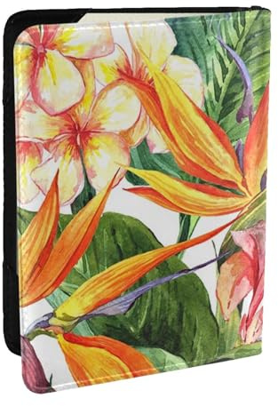 AABSTBFM Reisepasshülle mit bunten Blumen, Vogel, bedruckt, 16,5 cm, Leder, Reisepasshülle, Kartenetui für Damen und Herren, Schwarz , Einheitsgröße