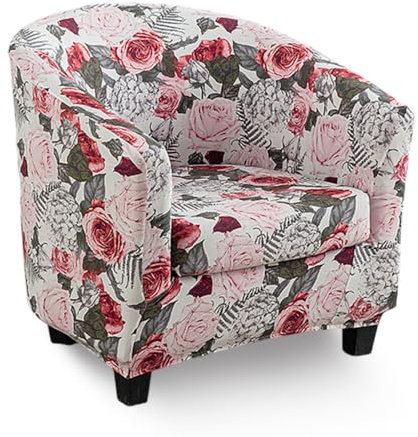 Highdi Sesselschoner Sesselbezug 2-Teilig Weich Stretch Eleganter Blumendruck Sesselhusse rutschfest Sesselüberwurf Tub Chair Covers Cocktailsessel Clubsessel Loungesessel (Rosa Rose)