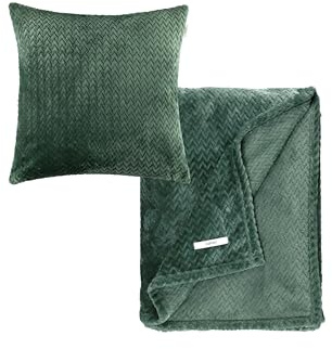 Esprit Premium Wohndecken-Set - Kuscheldecke 140x190cm + Kissenhülle 45x45cm - Oeko-TEX Tagesdecke mit Dekokissenbezug - Flauschige Sofadecke Set - Decke & Kissenbezug Grün