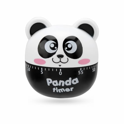 Saluaqui Animal Countdown, Kitchen Timer Manual Egg Timer Cute Panda Shape Mechanical Timer 1-55 Minutes for Kitchen Baking, Frying, Cooking Eggs, Cakes (Black)