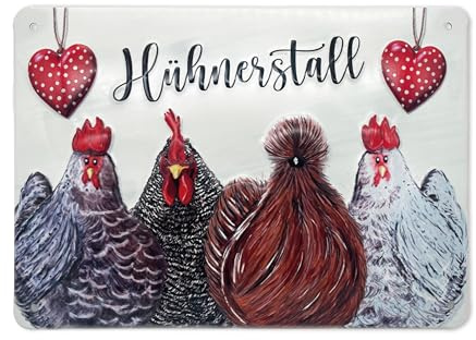 Eivolution Metallschild Hühnerstall Vintage Wetterfest - Landhaus Deko für Garten & Haus - Charmantes Metallposter mit Hühner-Motiv - Langlebig