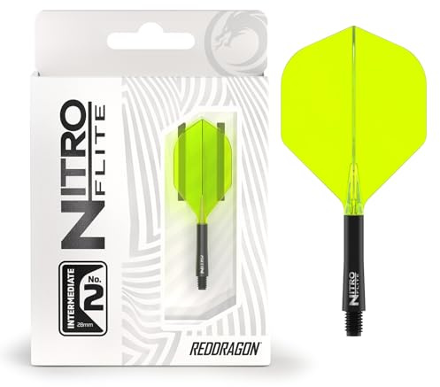 RED DRAGON Darts – Nitro Flite Integrada Sistema de Vuelo y Eje – No.2 Forma y diseño – Negro & Amarillo Color, Longitud Intermedia