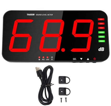 Decibel Meter, Wall Hanging Sound Level Meter, 30-130dB Range Noise Meter with Large Screen Red LCD Display & Alarm, Wide Applications for Classroom, Studio, Home, Factory