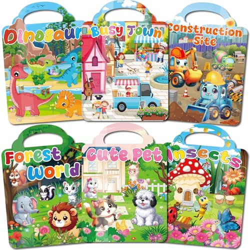 Kalysky 6 Stück Wiederverwendbare Stickerbücher, 3D Puffy Aufkleber | 300+ Puffy Aufkleber Stickerbuch für Kinder ab 2-8 jahre, Jungen und Mädchen Geschenk, Kleinkinder Spielzeug Geburtstag Party