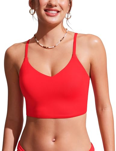 CRZ YOGA Top Bikini da Donna Costume da Bagno Atletico con Cinturino Sottile Regolabile Rosso Profondo 42