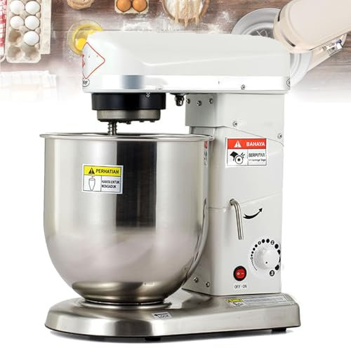 Batteur sur Socle Professionnel, 3 Vitesses, Bol de 10 L, Batteur électrique 500 W avec Bol, Batteur et Crochet pétrisseur, mixeur à gâteaux et pétrin de Cuisine Professionnel, Blanc