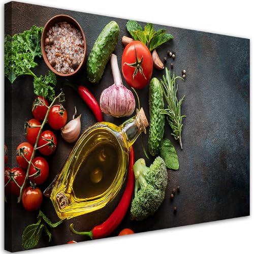 Feeby Wandbilder - Bilder Schlafzimmer - Gemüse Gewürze Lebensmittel Küche - 90x60 1tlg - Wohnzimmer Bild Groß - Wohnungs - Foto Geschenk - Leinwand Wall Art - Wand Deko