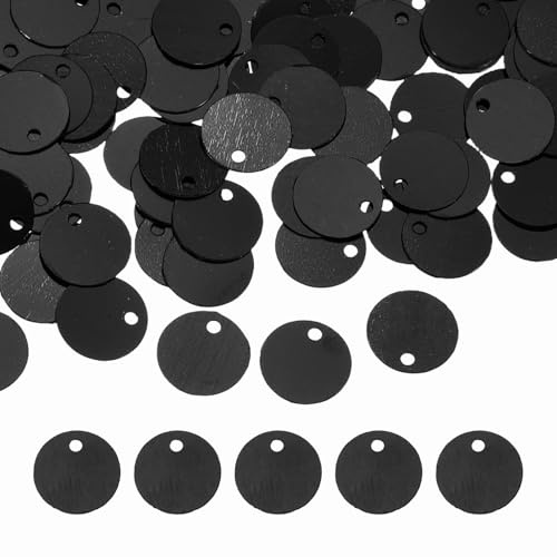 QUARKZMAN Paillettes Piatte Rotondo, 2100Pz 10mm/0.4 Pollici Paillettes Sciolte Nere Con Foro Singolo Per DIY, Ricamo Abbigliamento, Creazione Di Gioielli