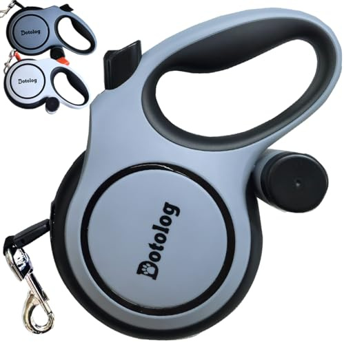 Retractable Dog Leash - Dotolog 26ft Extendable Lead, Tangle-Free Pet Retractable Lead with One-Touch Lock, 8m Dog lead for Medium Large Dogs up to 50kg, Dogs Gift Leash (Gyay/Black, 8m)