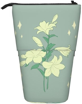 WXCJWD Trousse de maquillage rétractable et portable avec motif lys blancs de dessin animé, convient pour les environnements de bureau