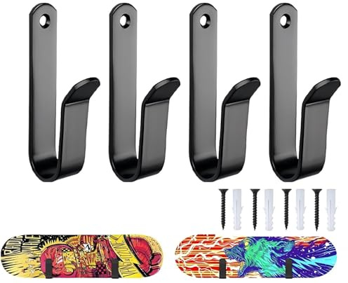 Myluatye Support Skateboard Mural,4 PCS Support Mural pour Snowboard,Noir Support pour Snowboard,Rangement et présentoir Portables,pour Snowboard,skiboard,Longboard,Skateboard