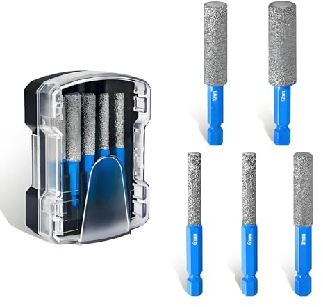 5 Pcs Diamond Drill Bits Set, Tile Drill Bits for Ceramic, Porcelain, Marble, Glass & Granite – Hex Shank Dry Drilling Tools for Precision Cutting on Hard Materials