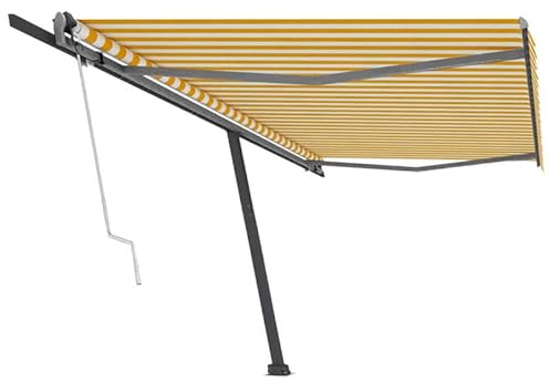 Standmarkise Automatisch 500x300 cm Gelb & Weiß – Premium Markise aus pulverbeschichtetem Aluminium und 100% Polyestergewebe mit PU-Beschichtung –Perfekter Sonnenschutz für Garten, Terrasse und Balkon