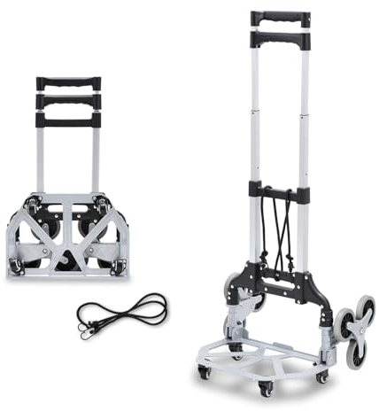 Hebitod Treppensteiger Sackkarre Sackkarre klappbar für Treppen, Treppen Sackkarre mit Anti-Rutsch Ladefläche, höhenverstellbarer Griff, 4 schwenkbare Rollen, leichte Aluminium Transportkarre
