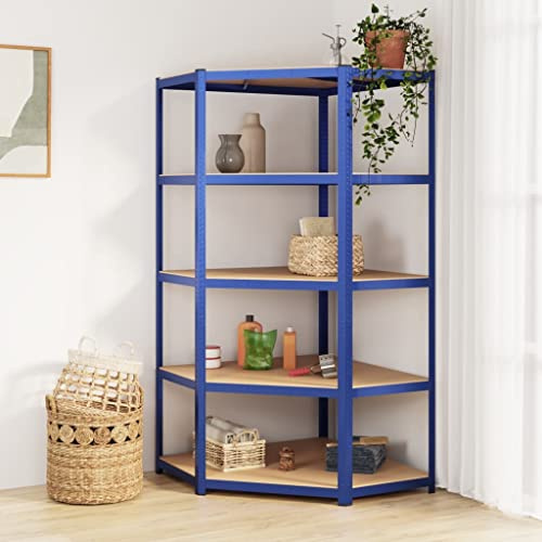 FWIKDUN Étagère d'angle en acier et bois avec 5 tablettes réglables en hauteur pour une utilisation privée et commerciale - Étagère d'angle stable pour une grande capacité de charge - Instructions de